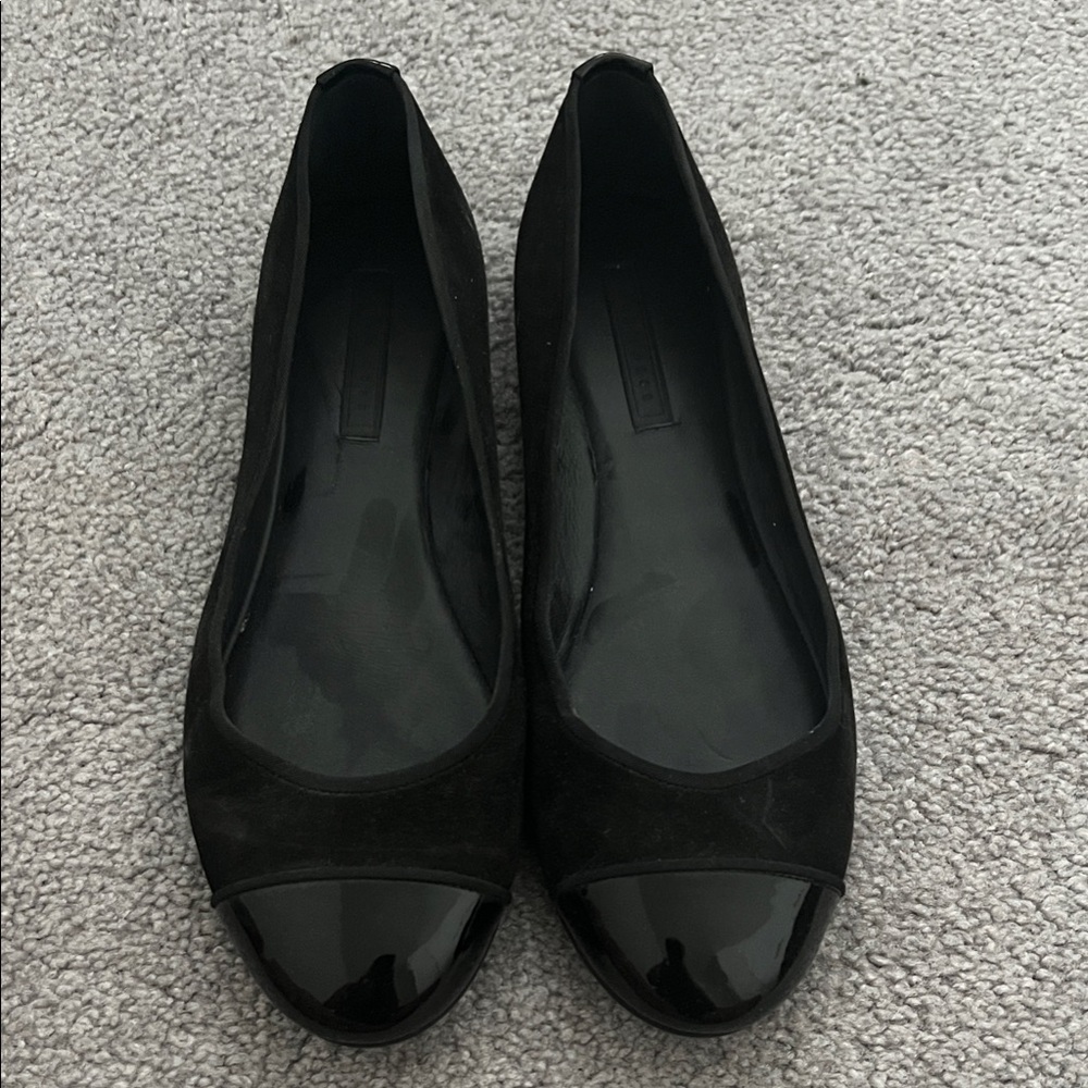 Hugo Boss Black Suede and Patent Leather Flats